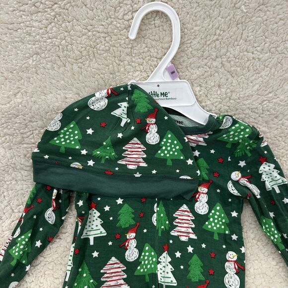New Little Me Green Christmas Tree Print Holiday Bamboo Baby Sleeper 9 Months - Picture 2 of 5